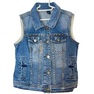 Benetton Jeans Girls Denim Vest with Snap Closure and Metal Studs Detail